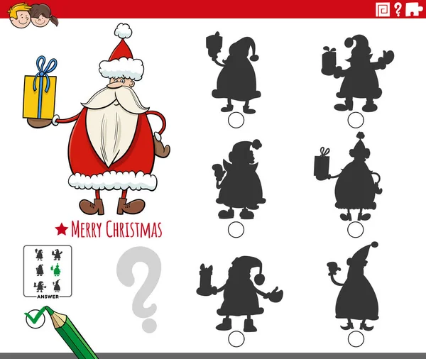 为有圣诞礼物的圣诞老人儿童找到合适的影子教育任务的卡通图解 — 图库矢量图片