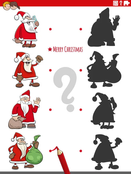 Çizgi Film Çizimleri Noel Zamanı Noel Baba Karakterleriyle Doğru Gölgeleri — Stok Vektör