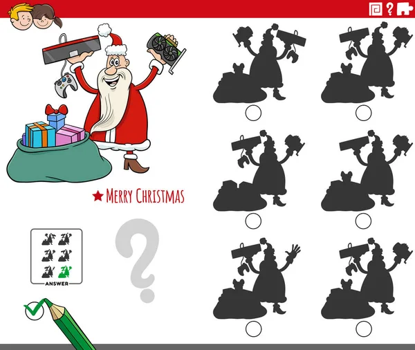Cartoon Ilustrace Nalezení Stínu Bez Rozdílů Vzdělávací Hra Postavou Santa — Stockový vektor