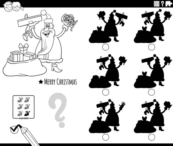 Black White Cartoon Illustration Finding Shadow Differences Educational Game Santa — Stock Vector