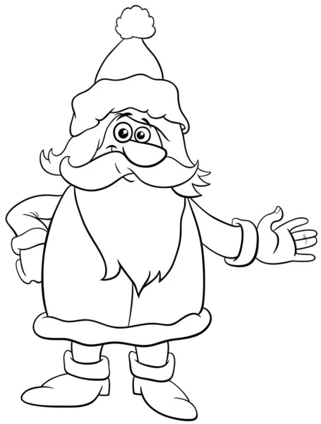 Черно Белый Карикатурный Рисунок Счастливого Персонажа Санта Клауса Странице Раскраски — стоковый вектор