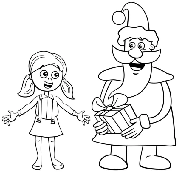 Ilustración Dibujos Animados Blanco Negro Del Personaje Santa Claus Dando — Archivo Imágenes Vectoriales