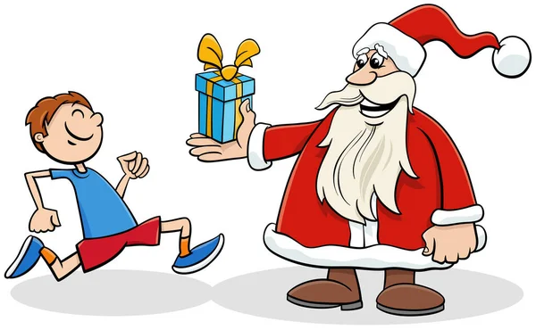 Dibujos Animados Ilustración Del Personaje Santa Claus Dando Regalo Navidad — Vector de stock