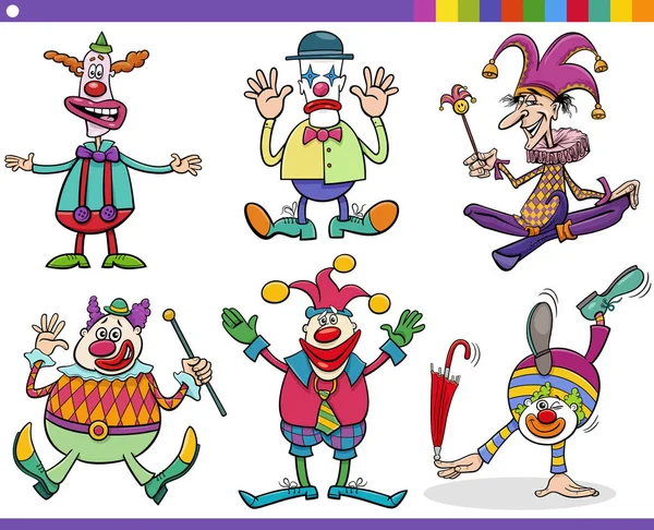 Zeichentrick Illustration Von Lustigen Clowns Comicfiguren Gesetzt — Stockvektor