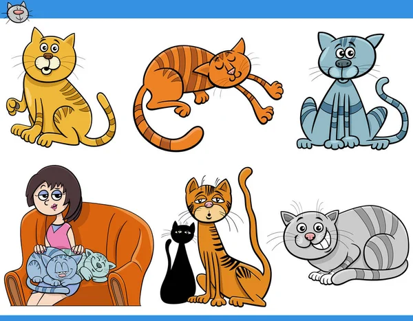 Cartoon Illustration Von Lustigen Katzen Und Kätzchen Animal Characters Set — Stockvektor