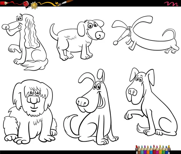 Desenho Animado Preto Branco Ilustração Cães Engraçados Personagens Animais Cômicos — Vetor de Stock