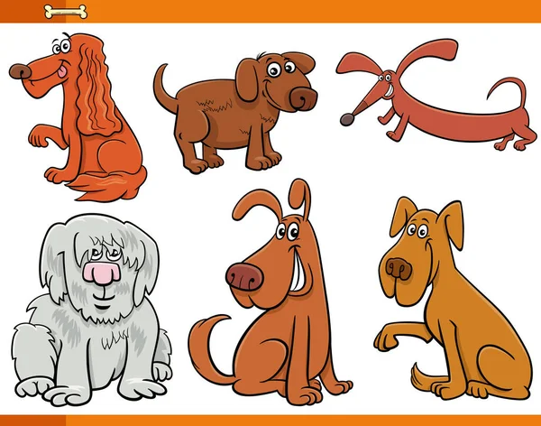 Tecknad Illustration Roliga Hundar Och Valpar Comic Animal Characters Set — Stock vektor