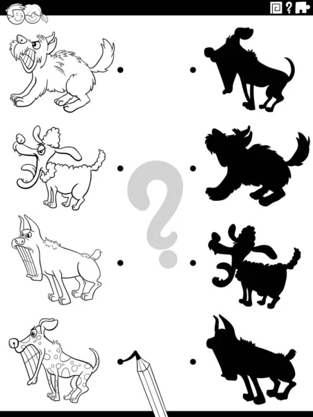 Black White Cartoon Illustration Match Right Shadows Pictures Educational Game — Wektor stockowy
