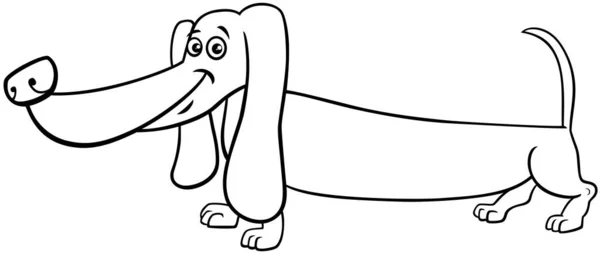 Černobílé Kreslené Ilustrace Legrační Čistokrevný Jezevčík Pes Komiks Zvíře Charakter — Stockový vektor