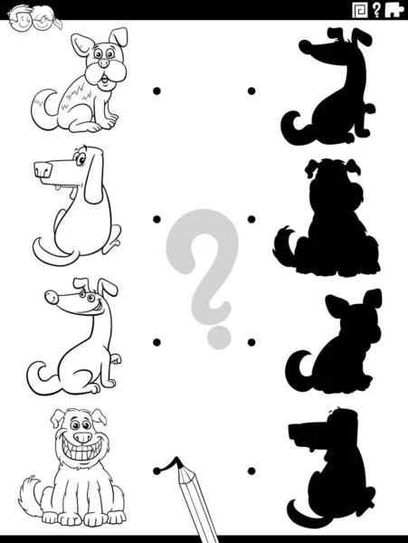 Black White Cartoon Illustration Match Right Shadows Pictures Educational Game — Vettoriale Stock