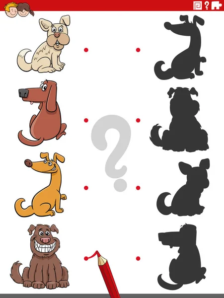 Cartoon Illustration Match Right Shadows Pictures Educational Game Comic Dogs — 图库矢量图片