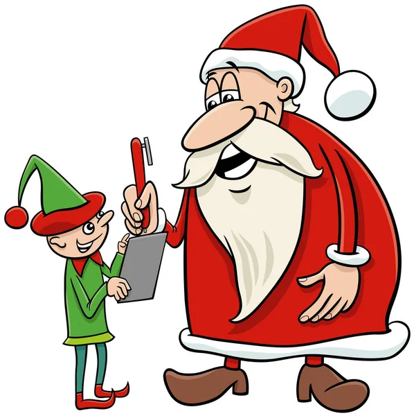 Dibujos Animados Ilustración Santa Claus Con Elfo Navidad — Archivo Imágenes Vectoriales