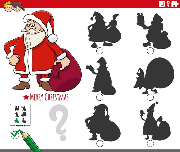 为有圣诞礼物的圣诞老人儿童找到合适的影子教育任务的卡通图解 — 图库矢量图片