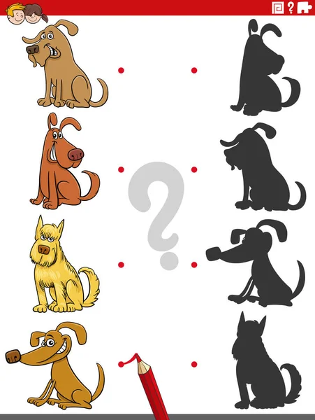 Çizgi Film Çizimleri Doğru Gölgelerle Komik Köpeklerle Eğitici Oyunlar Eşleştiriyor — Stok Vektör