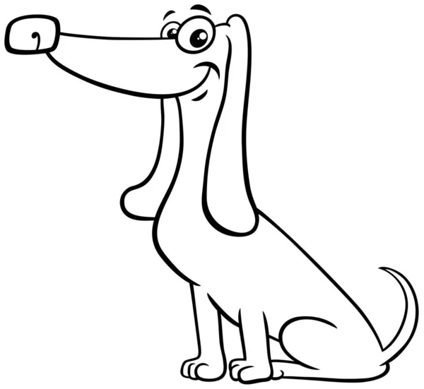 Schwarz Weiße Zeichentrickillustration Des Reinrassigen Dackels Hund Comic Animal Charakter — Stockvektor