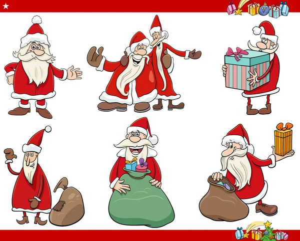Cartoon Illustration Santa Clauses Characters Set Christmas Time — Stock Vector