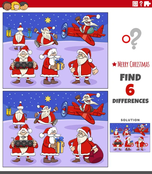 Cartoon Illustration Finding Differences Pictures Educational Task Children Santa Clauses — Stock Vector