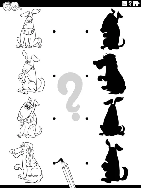 Black White Cartoon Illustration Match Right Shadows Pictures Educational Game — Wektor stockowy