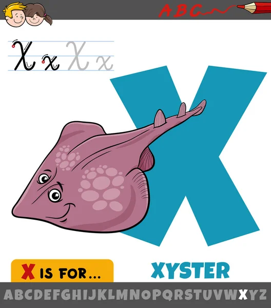 Dibujos Animados Educativos Ilustración Letra Del Alfabeto Con Xyster Animal — Vector de stock