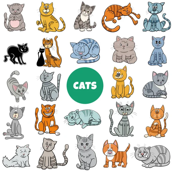 Rajzfilm Illusztráció Macskák Cica Állat Karakterek Nagy Készlet — Stock Vector