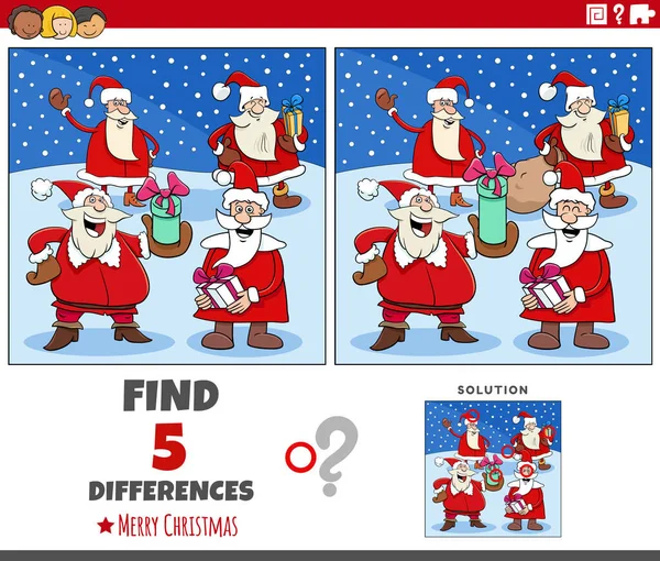 Cartoon Illustration Finding Differences Pictures Educational Game Children Funny Santa — Stock Vector
