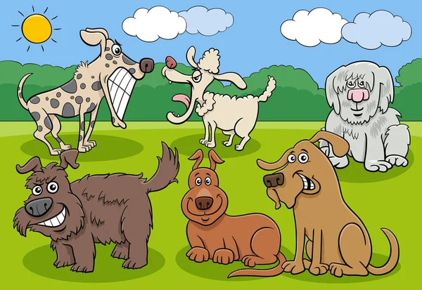 Ilustracja Komiksu Funny Dogs Animal Characters Group — Wektor stockowy