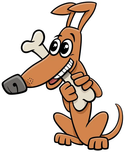 Cartoon Illustration Funny Dog Comic Animal Character Biting Bone — Stock Vector
