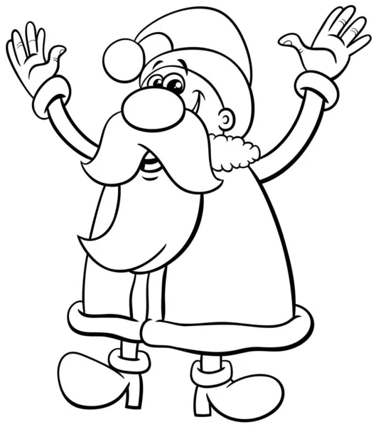 Desenhos Animados Preto Branco Ilustração Papai Noel Página Colorir Tempo — Vetor de Stock