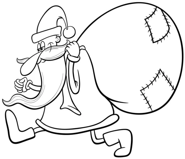 幸せなサンタクロースのキャラクターの黒と白の漫画のイラストとともにクリスマスプレゼントの着色ページ — ストックベクタ