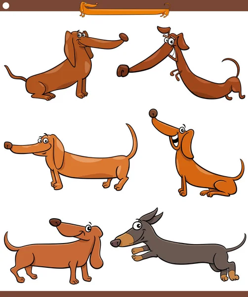 Desenhos Animados Ilustração Dachshunds Cães Raça Pura Personagens Animais Cômicos — Vetor de Stock