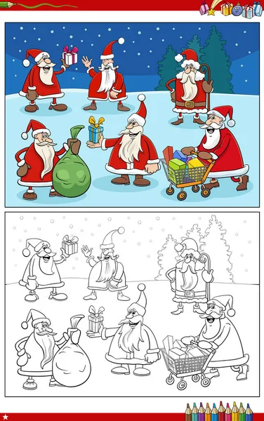 クリスマスの時間着色ページ上のサンタクロースの文字の漫画のイラスト — ストックベクタ