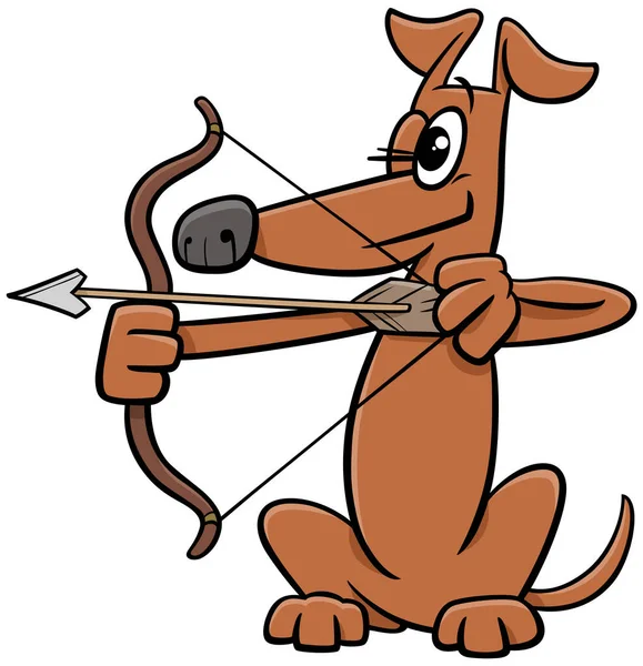 弓を撃つ面白い犬動物のキャラクターの漫画イラスト — ストックベクタ