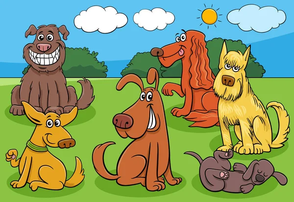 Dibujos Animados Ilustración Perros Felices Animales Personajes Grupo — Archivo Imágenes Vectoriales