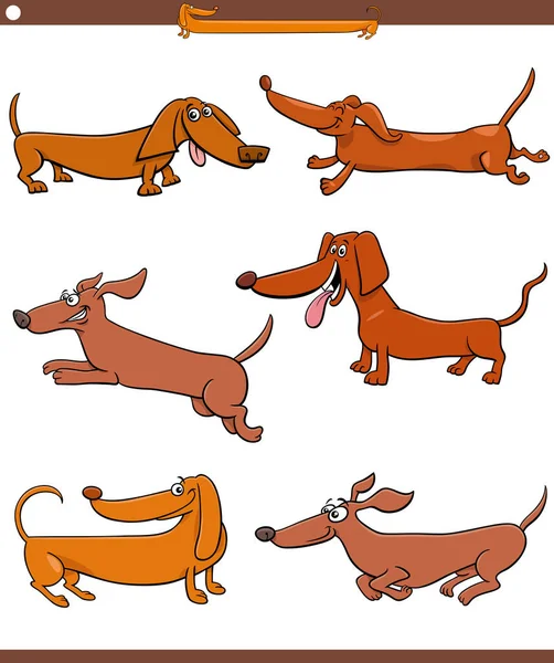 Cartoon Illustratie Van Teckels Rasechte Honden Grappige Stripdier Personages Set — Stockvector