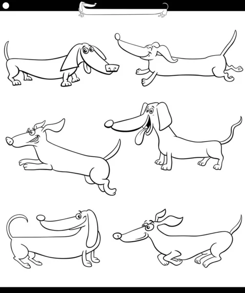Ασπρόμαυρη Απεικόνιση Κινουμένων Σχεδίων Των Dachshunds Καθαρόαιμα Σκυλιά Αστεία Κόμικ — Διανυσματικό Αρχείο