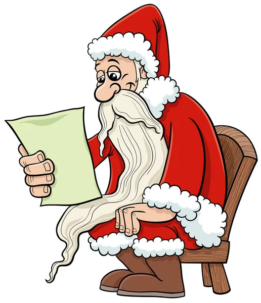 Cartoon Illustration Comic Santa Claus Character Reading Letter Christmas Time — Stock Vector
