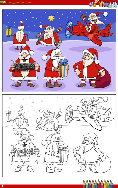 Dibujos Animados Ilustración Personajes Santa Claus Página Colorear Navidad — Vector de stock