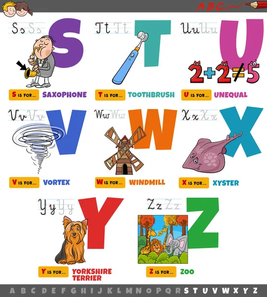 Cartoon Illustration Capital Letters Alphabet Educational Set Reading Writing Practice — Stock Vector