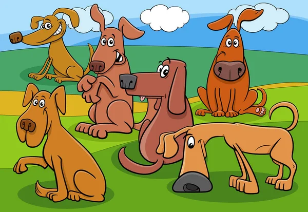 Γελοιογραφία Απεικόνιση Των Αστείων Σκύλων Ζώων Χαρακτήρες Ομάδα Εξωτερική — Διανυσματικό Αρχείο