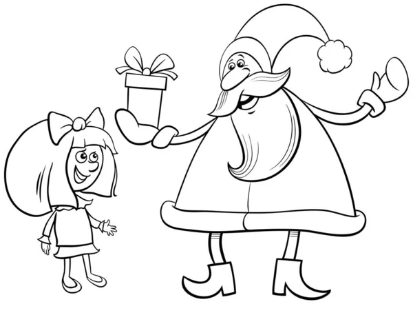 Illustrazione Bianco Nero Del Personaggio Babbo Natale Che Regali Natale — Vettoriale Stock