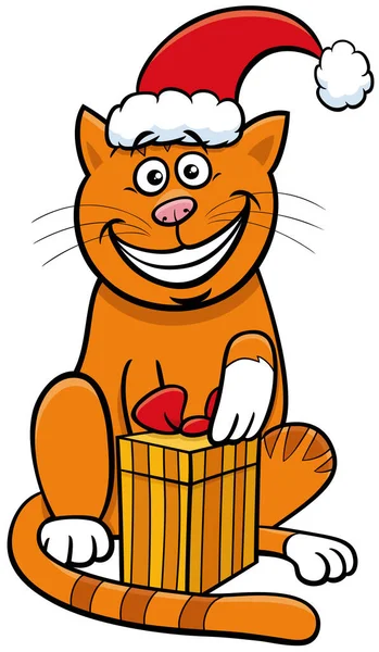 Cartoon Ilustrace Legrační Kočičí Zvířecí Charakter Vánoční Dárek — Stockový vektor