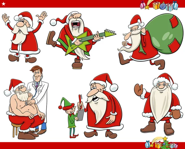 Illustrazione Dei Cartoni Animati Divertenti Personaggi Babbo Natale Ambientati Nel — Vettoriale Stock