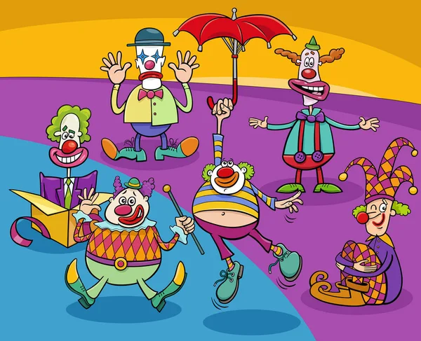 Illustrazione Del Fumetto Buffi Clown Comici Gruppo Personaggi — Vettoriale Stock