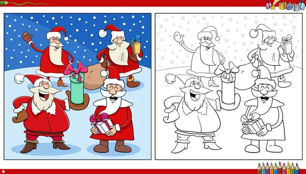 Cartoon Illustration Von Weihnachtsmann Figuren Auf Weihnachten Ausmalseite — Stockvektor