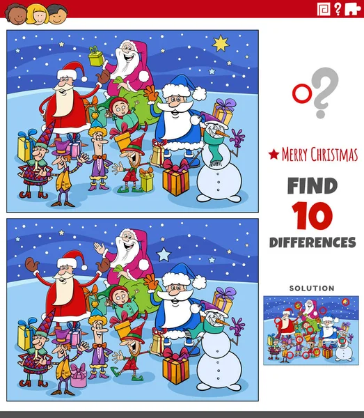 卡通画说明发现圣诞期间与圣诞老人人物的图片教育游戏之间的差异 — 图库矢量图片