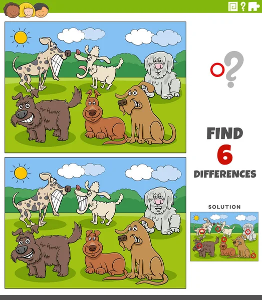 Cartoon Illustration Finding Differences Pictures Educational Game Funny Dogs Animal — Stock Vector