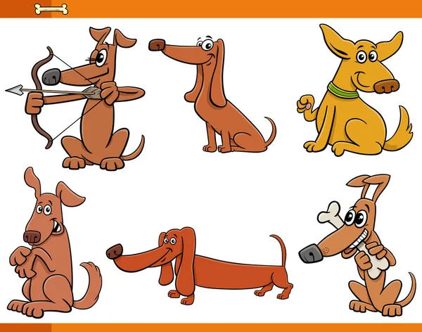 滑稽狗和小狗漫画动物人物形象集的卡通说明 — 图库矢量图片