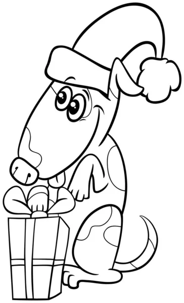 Zwart Wit Cartoon Illustratie Van Grappige Hond Dier Karakter Met — Stockvector