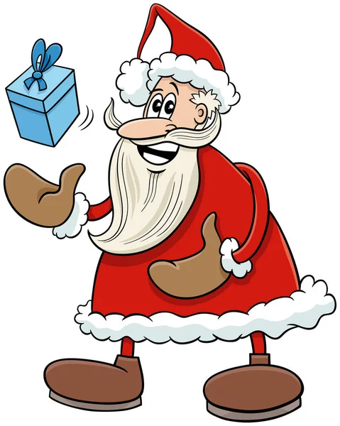 Illustrazione Cartone Animato Felice Babbo Natale Personaggio Con Regalo Natale — Vettoriale Stock