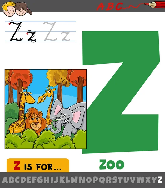 Educational Cartoon Illustration Letter Alphabet Zoo Children — Stock Vector
